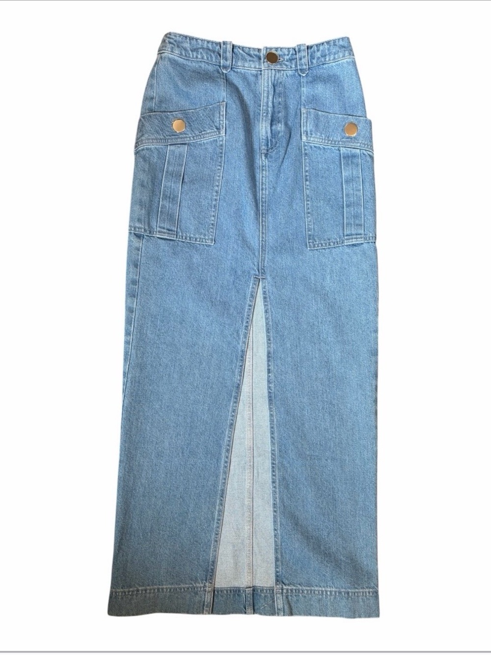 TOCCIN Fallon Denim Midi Cargo Skirt With Front Slit